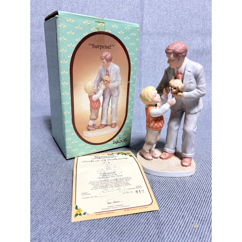 Enesco Surprise Figurine Treasured Memories Father Son Puppy Vintage 1988